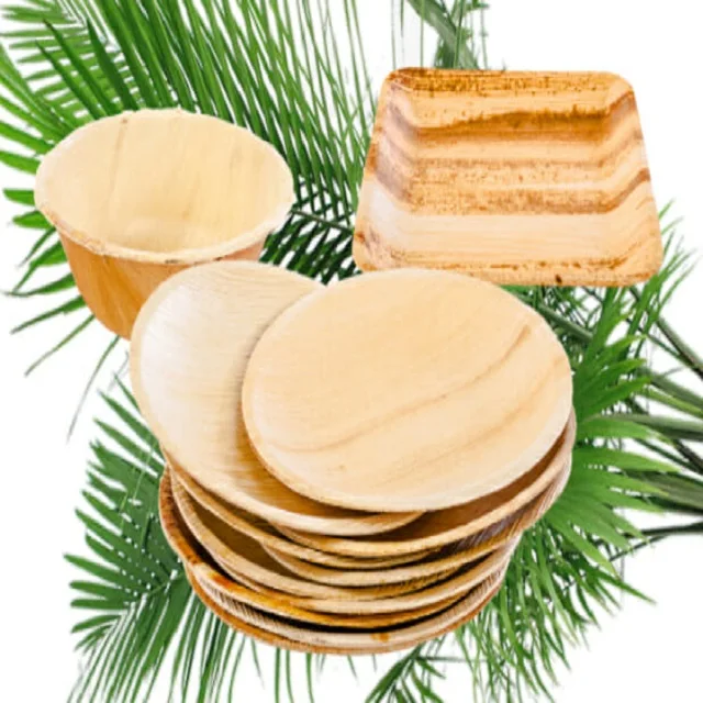 Estick Material 6.5 Inch Round Eco Friendly Brown Colour Rectangular Set Eco-Friendly Palm Leaf Plates Disposable With Opp Bag