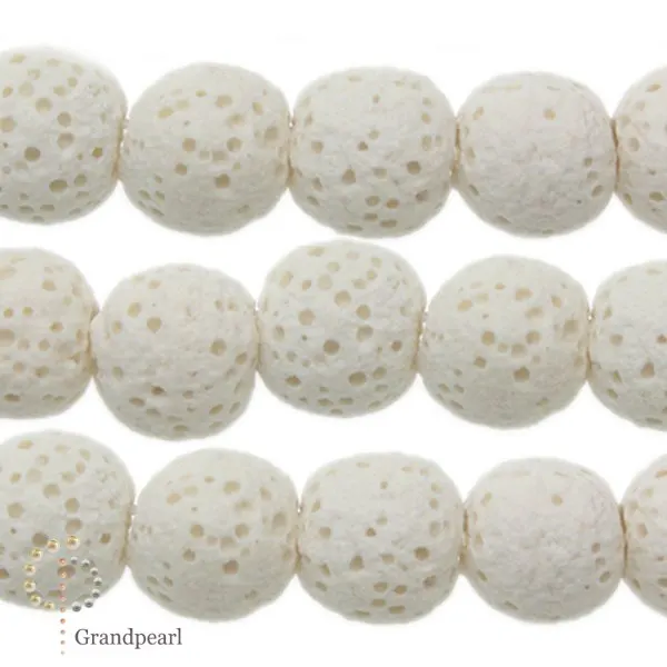 14mm_ white - smooth round beads Lava Necklace