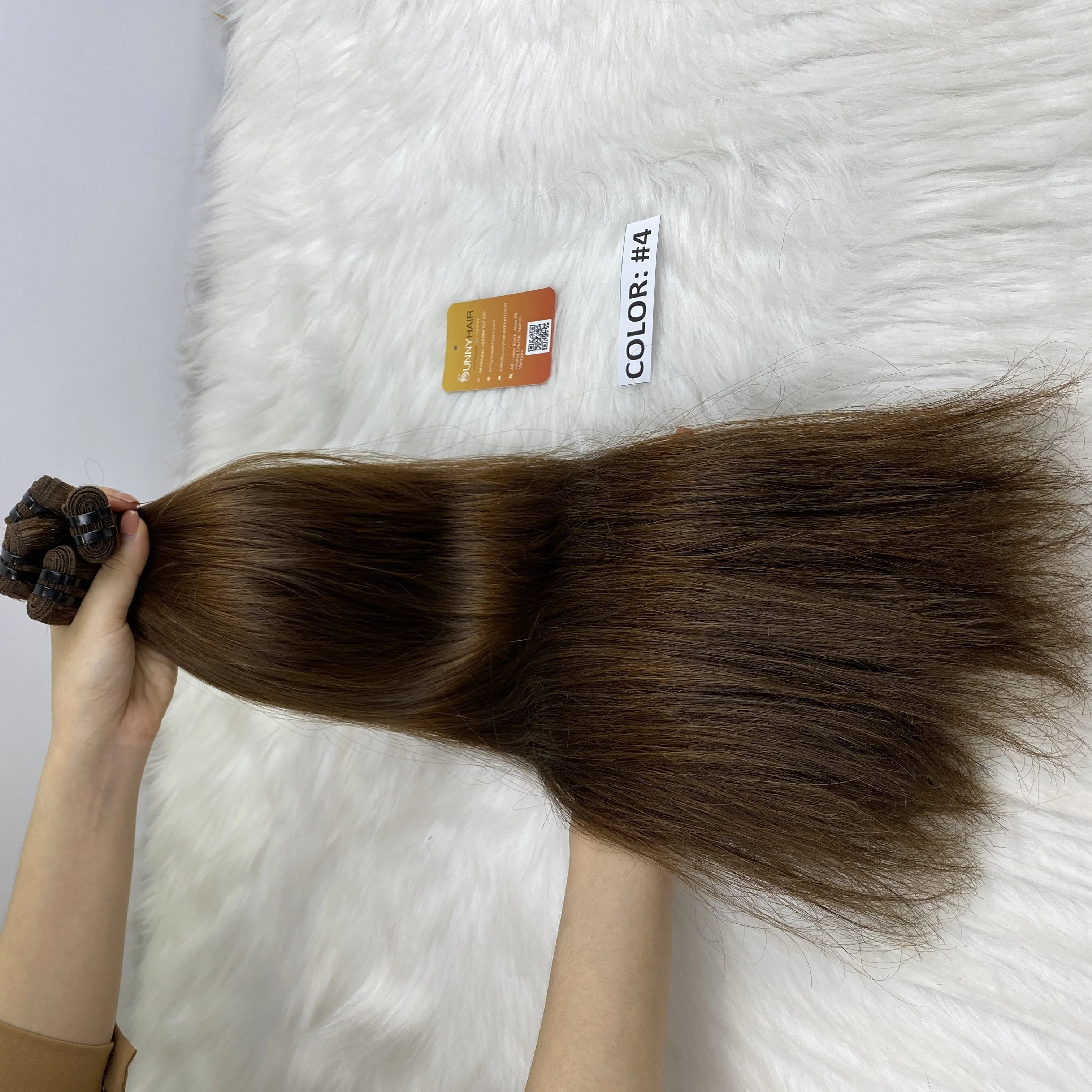 
Hot sale Cambodian practical straight human natural hair chestnut color machine weft bone straight human hair Vietnam Hair 
