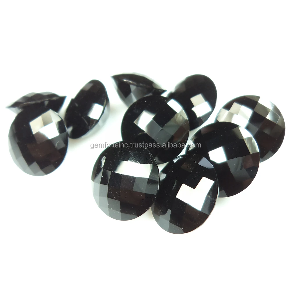Loose Black Onyx Gemstone Customize Octogen Oval Round Shape Faceted Checker Cut Loose Gemstones Top Quality Natural Black Onyx