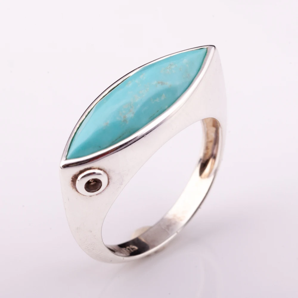 Элегантное кольцо из натурального бирюзы с дымчатым кварцем высокое качество заводская цена от производителя Таиланда