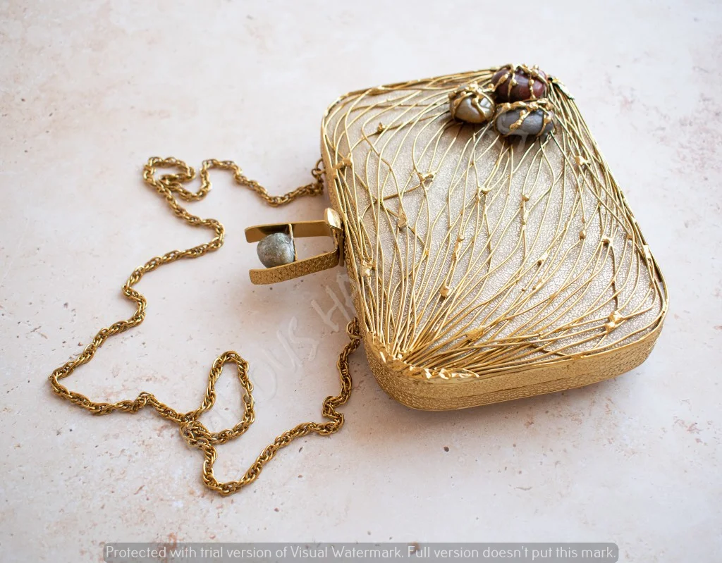 High Quality Hot Selling Mother of Pearl Inlay Brass Clutch With Wire Work On Top at Best Price