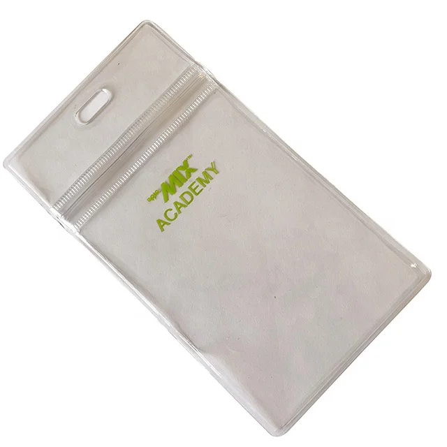 Customized Clear Plastic PVC Silk Printing Logo One Touch Card Holder with Zipper