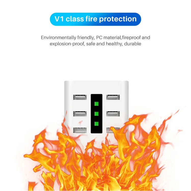 
Universal Quick Charging Head 6 Port Usb Travel Charger Wall Charger 5V 7.2A Fast Charger 