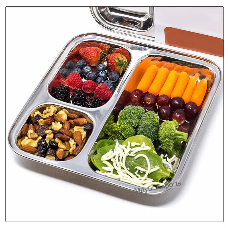 Stainless Steel Compartment plate with 3 sections Dinner Plate - 3 in 1 Square