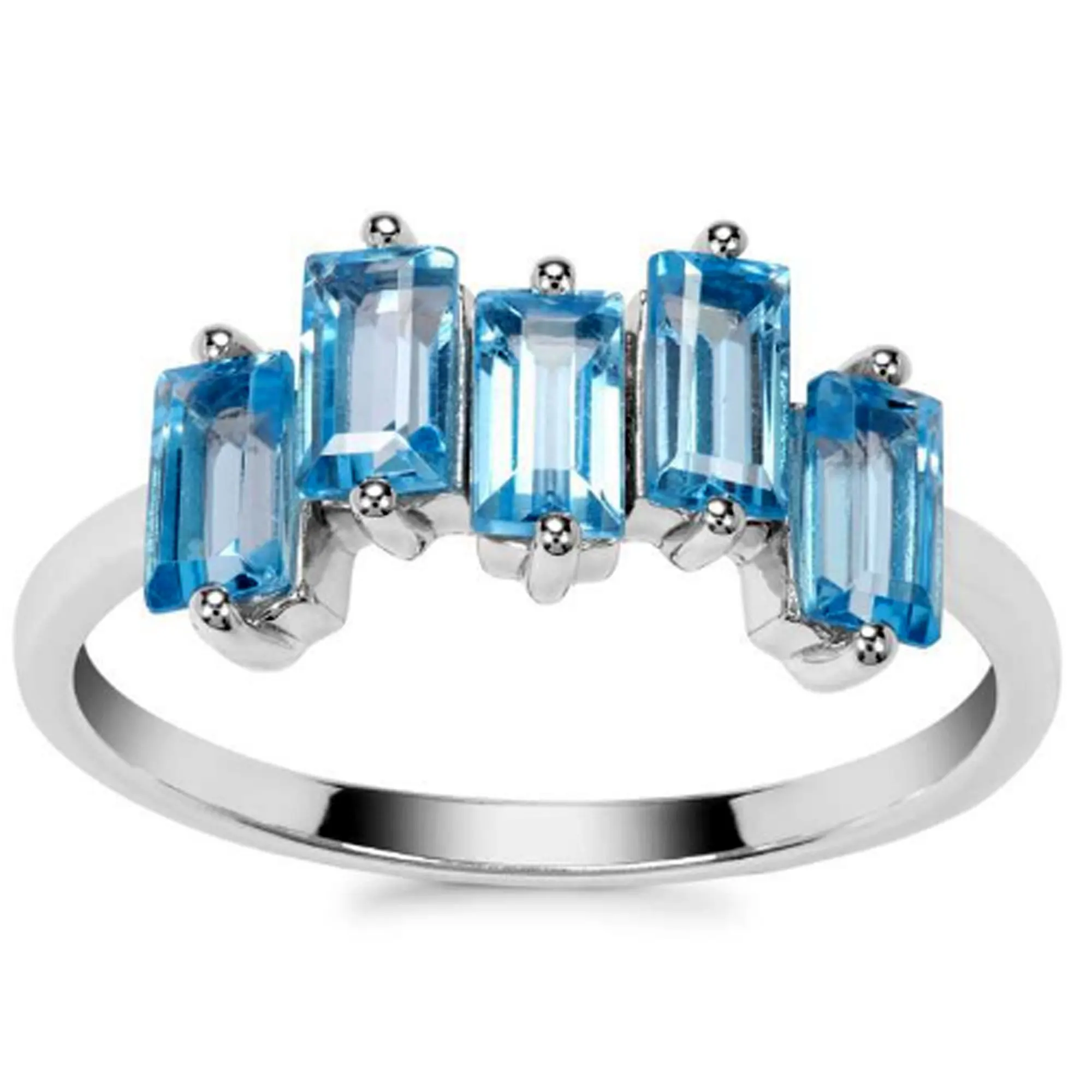 Jewelry Manufacturer Blue Topaz  Baguette Handmade 14 k White Gold Ring Jewelry Wholesale Factory Price