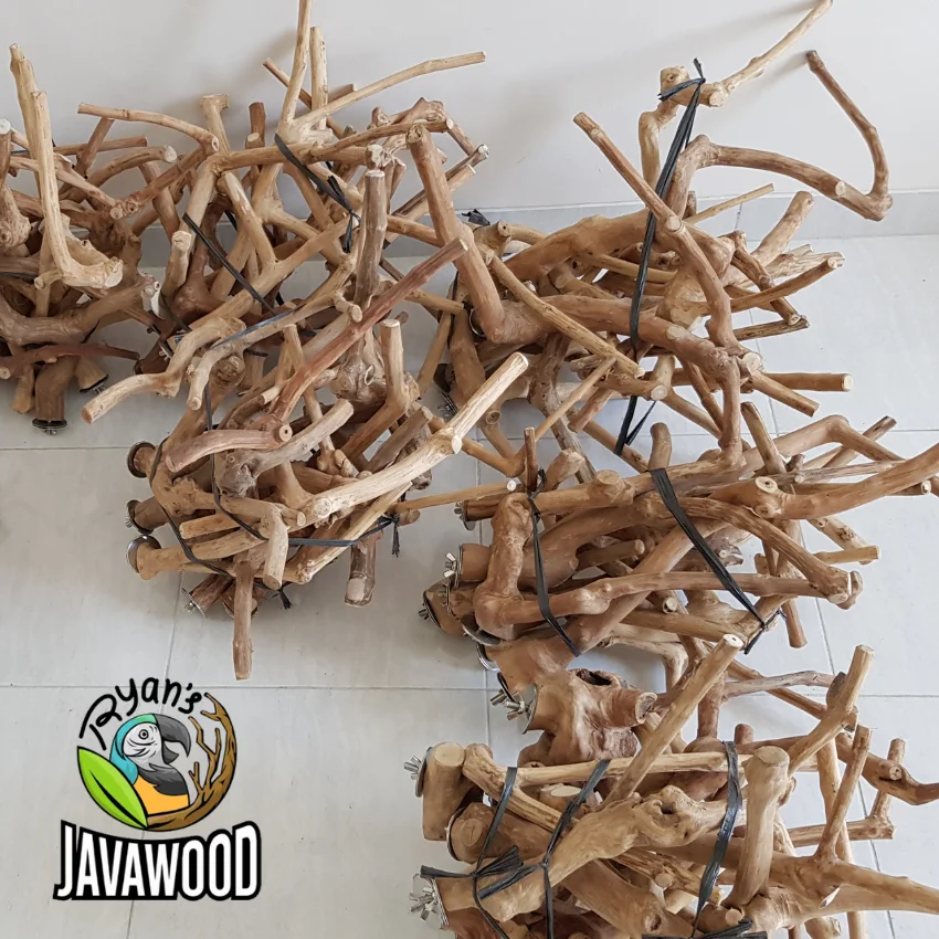 2020 New Design Nature Wood Hanging Pet Ladder Rack Solid Pattern Play Toys Bird Perch Stand from Indonesia