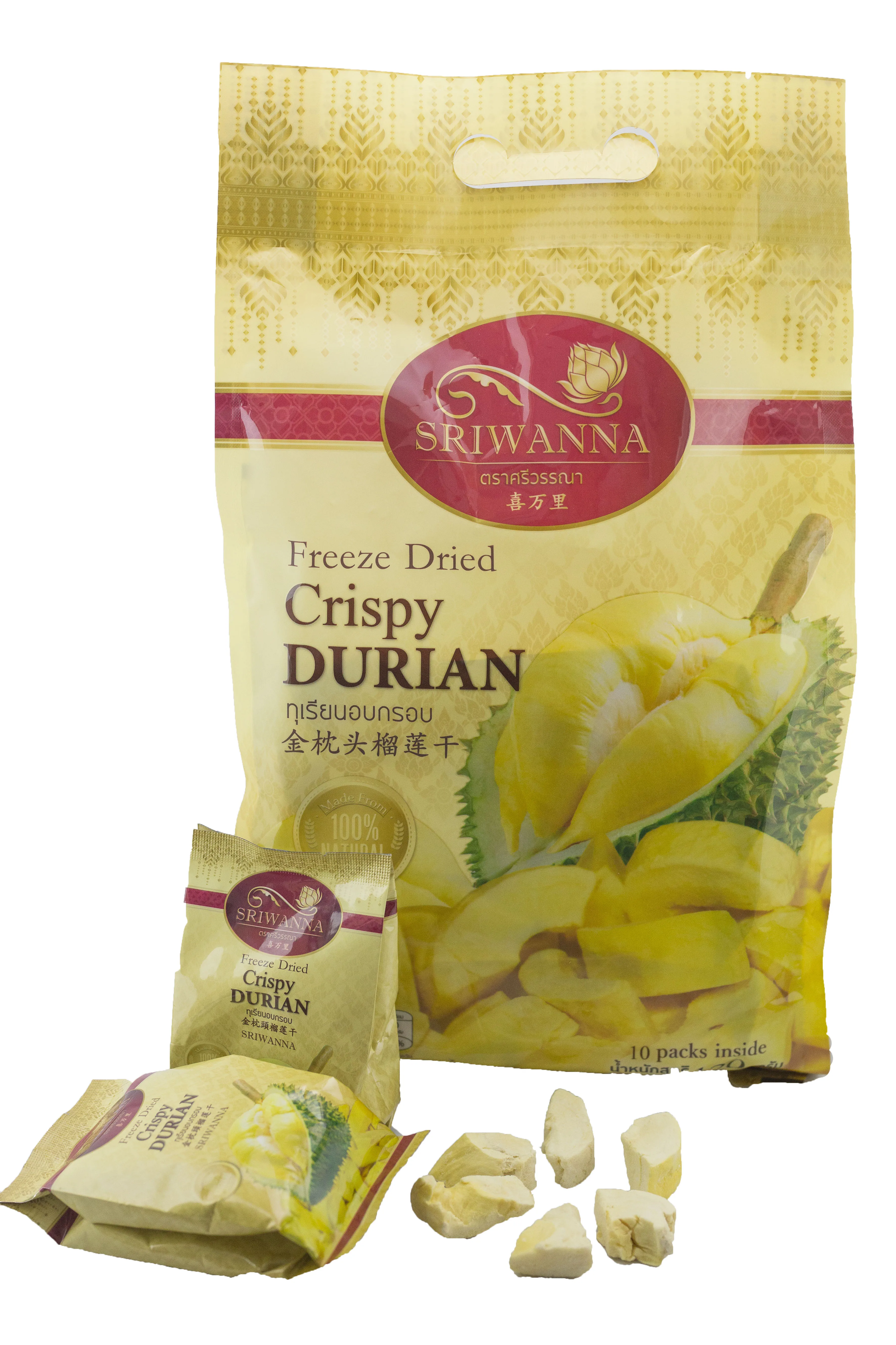 Sriwanna Brand Freeze Dried Monthong Durian Crispy premium grade best quality from Thailand dry fruits 210 grams per bag