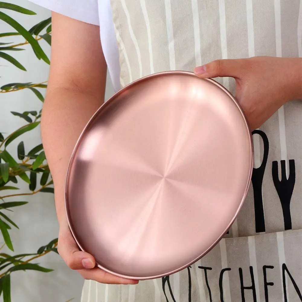Indian factory round wedding food plate stainless steel rose gold charger plate cheap price