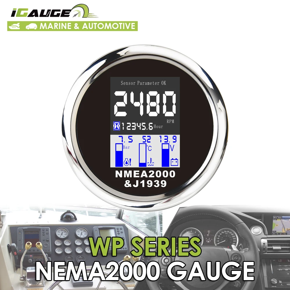 85 mm Black face Nmea 2000 LCD  Digital Multifunction Engine Gauge For Marine