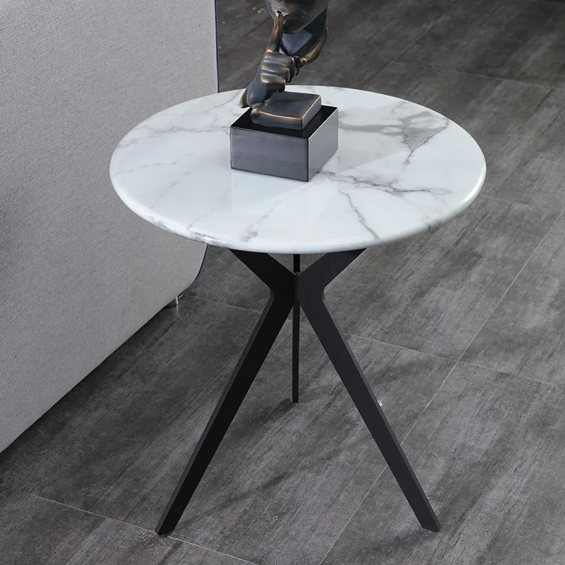 Contemporary Living Room Modern Light Gray Black Metal Fixed Top Table Marble Coffee Table