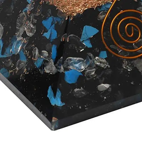 Best Selling Amazon Orgonite Pyramid I Crocon Black Tourmaline Turquoise & Clear Quartz Gemstone Orgone Pyramid