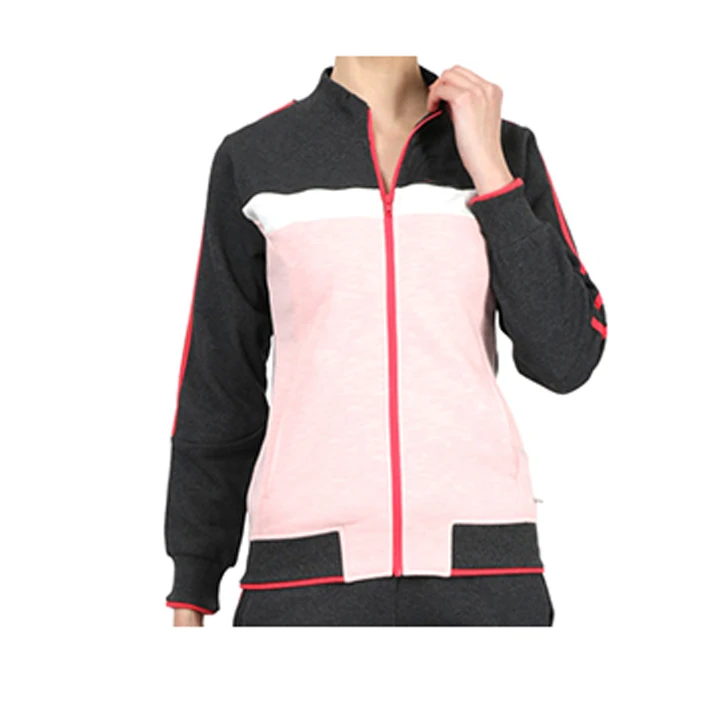 Женский спортивный костюм с воротником-стойкой пиджак длинными рукавами и ребристыми манжетами брюки до щиколотки застежкой-молнией