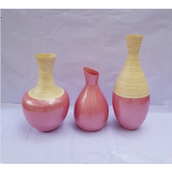Home Decoration Bamboo Lacquered Vase Manufactured In Vietnam For Sale Cheap Price FOB Ho Chi Minh Port Customized Packing