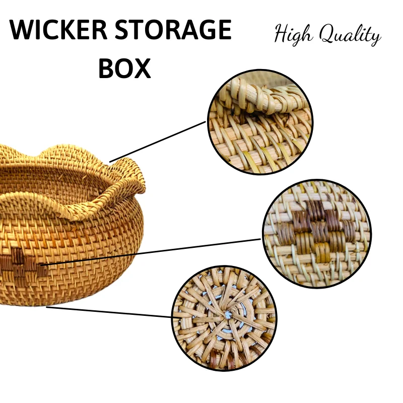 Cheap Price 1 Pcs Hand-Woven Multi-Purpose Rattan Wicker Basket Rattan Box For Organizing With Lid From Vietnam