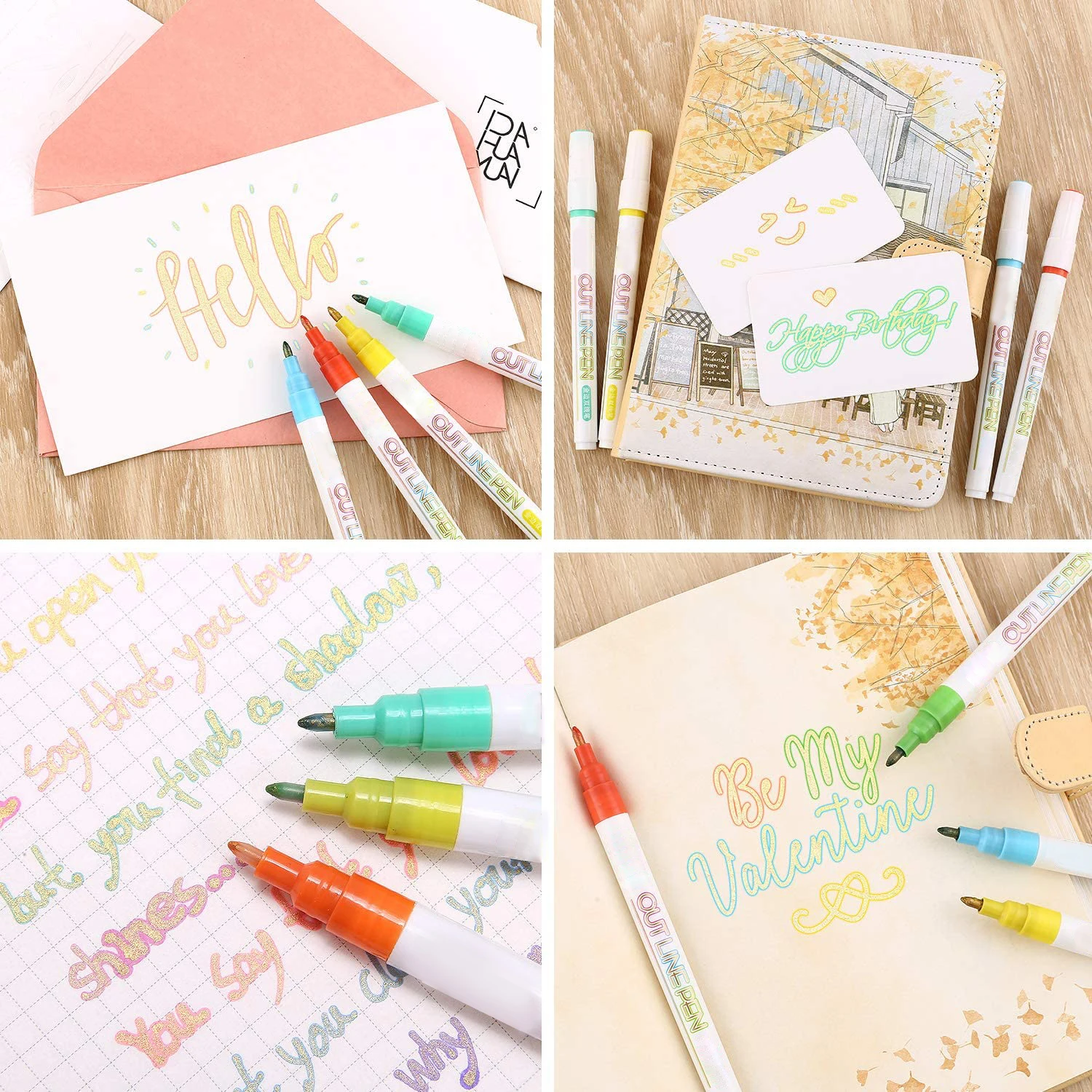Лидер продаж двухстрочная контурная ручка 12 цветов Подарочная карточка ручки для рисования цветная