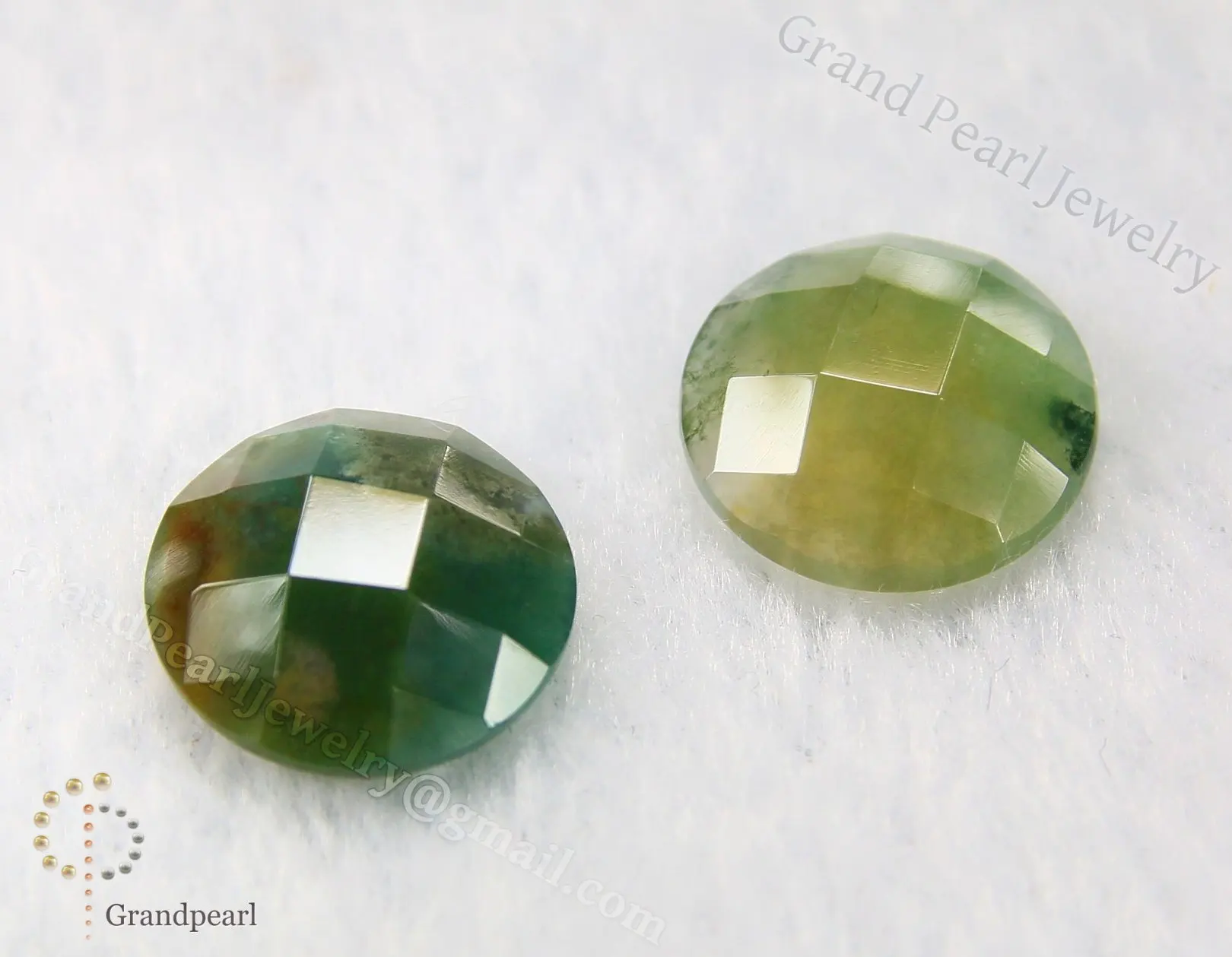 Moss Agate 14mm Round - Faceted Gemstone Cabochon