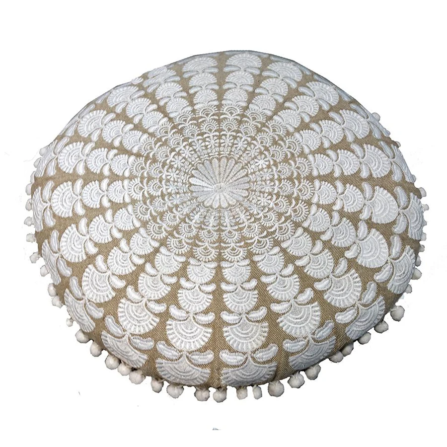 White Customized round mandala floor seat cushion