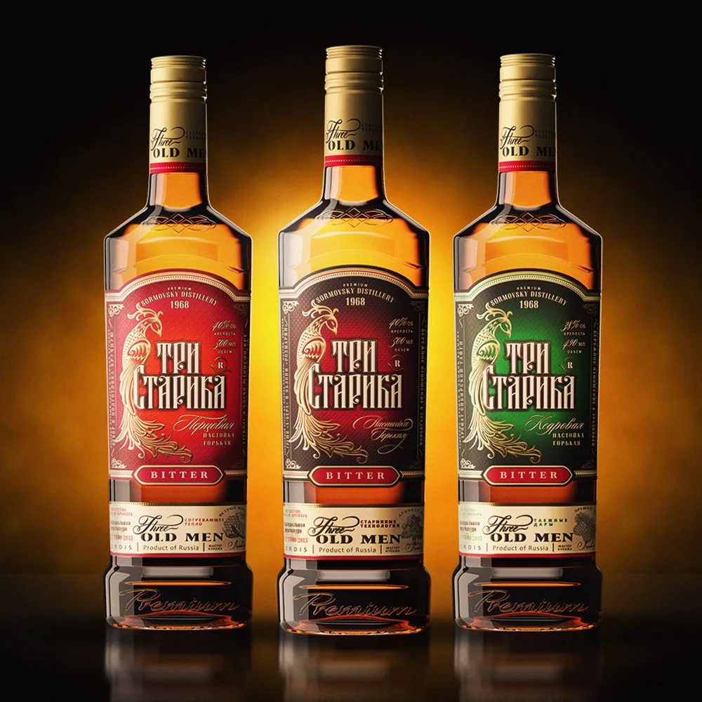 Натуральная горькая водка «Три пожилых человека» abv40%