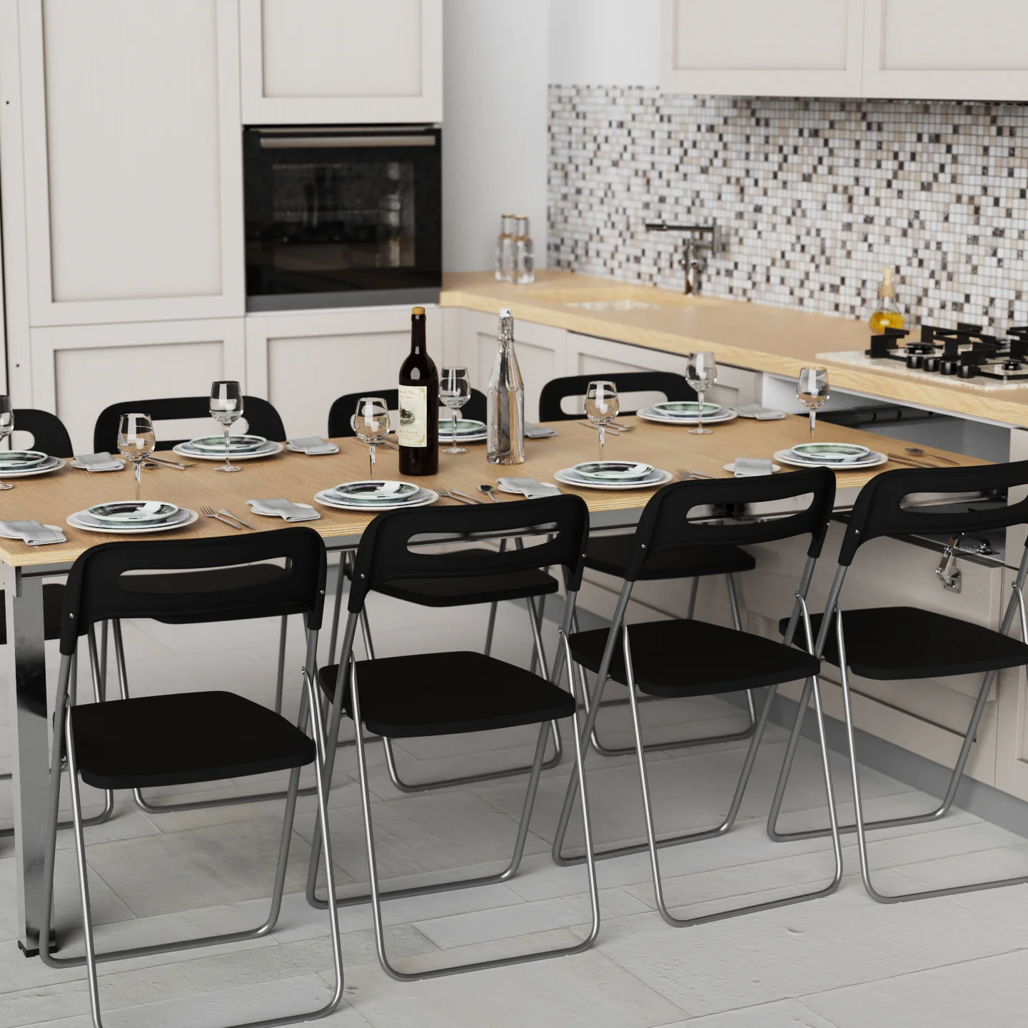 Раздвижной выдвижной обеденный стол на 9 персон