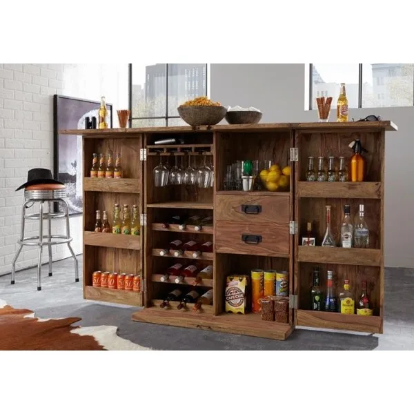Industrial Container Style Factory Designer Bar Cabinet Jodhpur Solid Wood Bar Cabinet Indian Vintage Rustic Bar Cabinet
