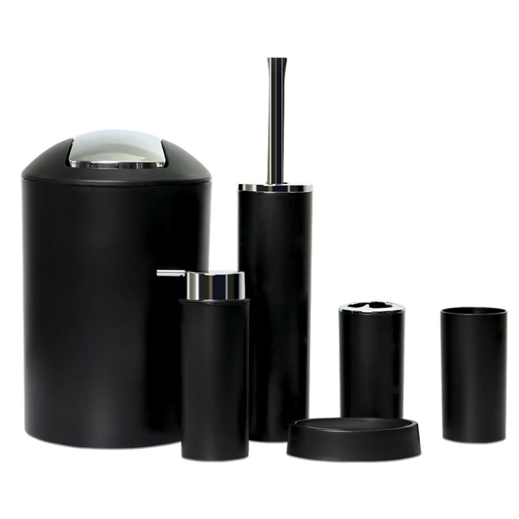 
Factory Price Eco-friendly Houseware Black Plastic Bathroom Accessories Set 