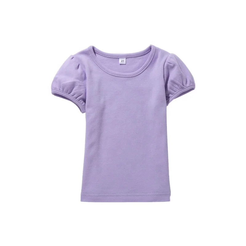 
blank organic cotton puff sleeve O neck baby girl T shirts wholesale 