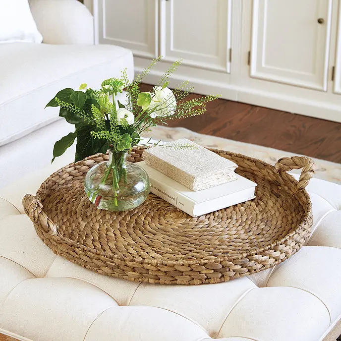 100% Handwoven Natural Round Water Hyacinth Decorative Serving Tray Vietnam Supplier Wholesale Price Food Serving Trays
