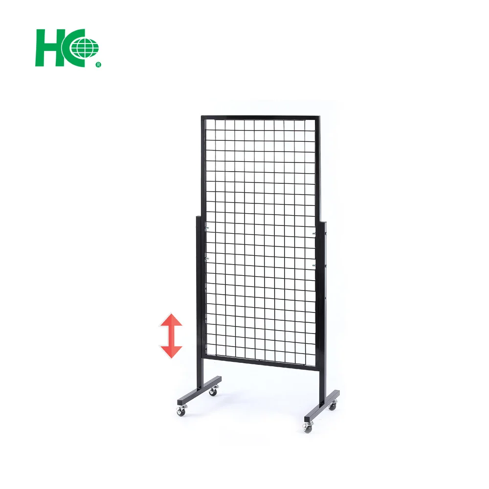 Black metal adjustable grid panel display stand with t base