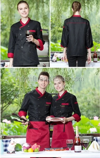 Restaurant Hotel Kitchen Chef Coats Jackets Unisex Chef Uniforms Black Bar Clothing