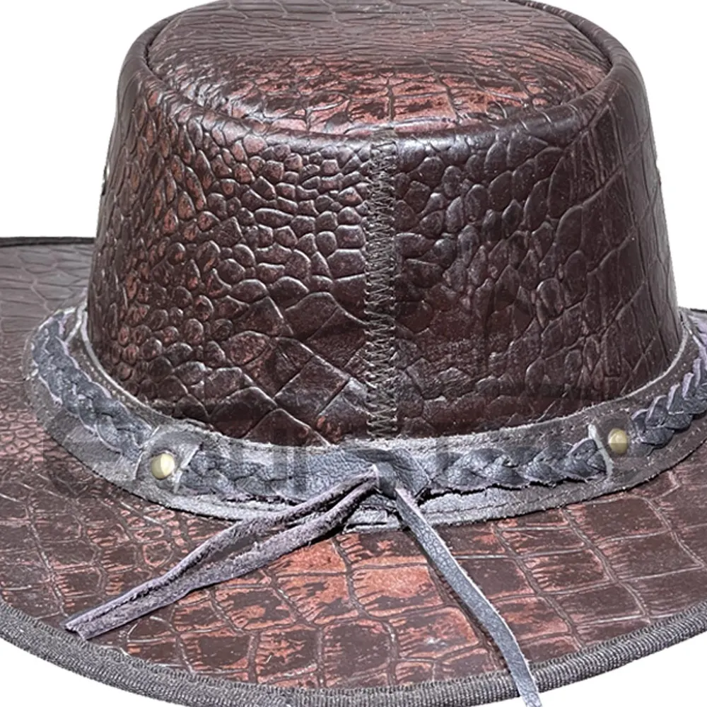 Crocodile Leather Cowboy Hat For Men and Women Outdoor Travel Australian Style Large Size Leather Hat Manufacturer in Pakistan