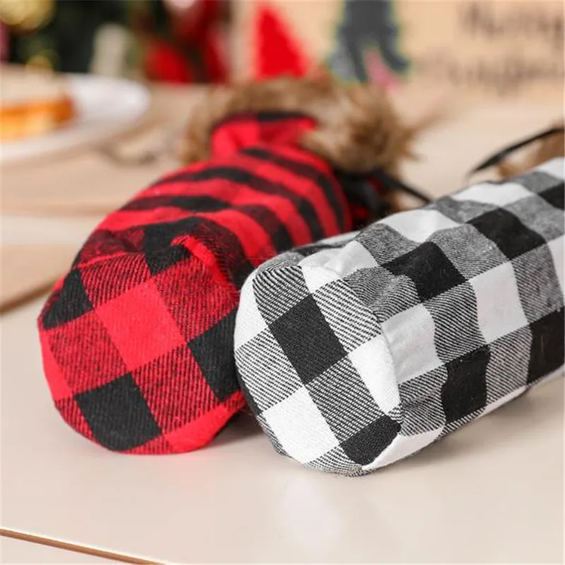 Рождество Buffalo Plaid бутылки вина крышки свитер из искусственного меха чехол с креплением на ремень для рождественской