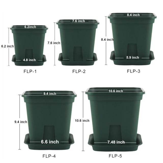 Factory Wholesale Permeable Indoor Outdoor Square Plastic Pots with Tray Green Plastic Pots for Plants Flowers