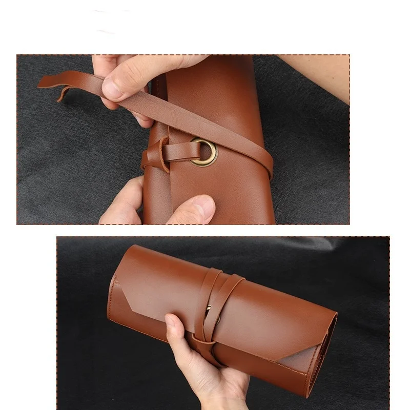 Topgood Waterproof PU Handmade Soft Leather pu Roll bag Tools Bag with 10 Pockets for electrician