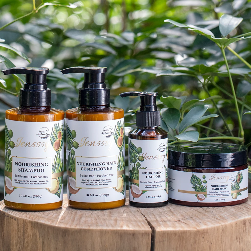 Sulfate free private label organic aloe vera rice hair care sets growth argan oil hair treatment mask shampoo and conditioner