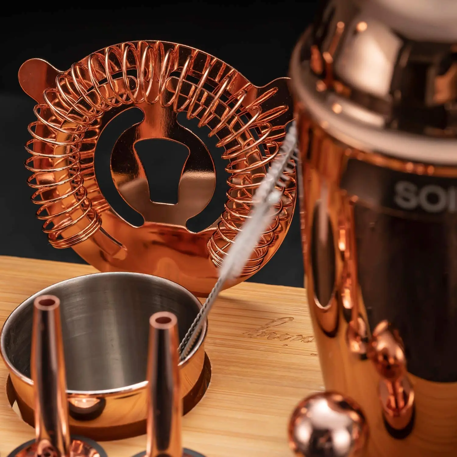 Soing Rose Copper 24Piece Cocktail Shaker Set Perfect Home Bartending Kit for Drink Mixing Stainless Steel Bar Tools With Stand