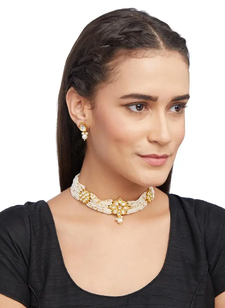 Wholesale Traditional Indian Kundan Polki Jewelry Sets Gold Plated Wedding Bridal Necklace with Zircon Antiques Fashion