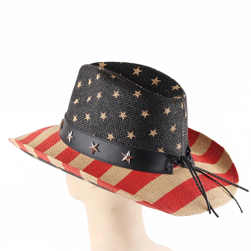 Высококачественные черно-красные Соломенные Ковбойские шляпы со шнурком, фетровые шляпы Cowgirl, шляпы для вечеринок