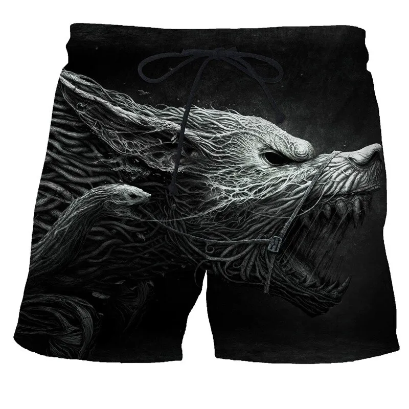 Man beach shorts animal wolf 3d printed pants high quality swim shorts men starry sky gym surf board swimsuit
