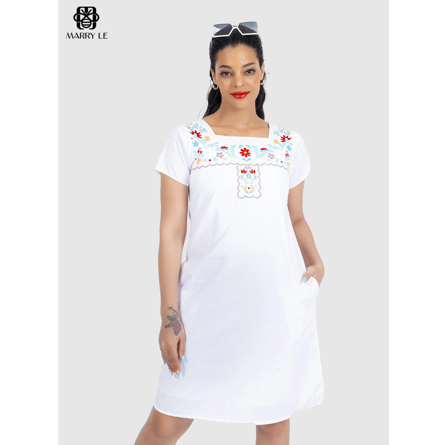 FLOWER EMBROIDERED WHITE DRESS high quality womens clothes wholesale women clothing OEM ODM Customized clothing - MD09