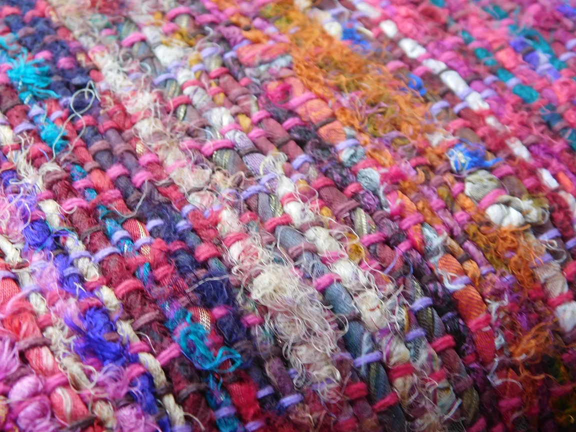 custom made multi colored recycled sari silk fabrics made from twisted sari yarns ideal for home textile stores