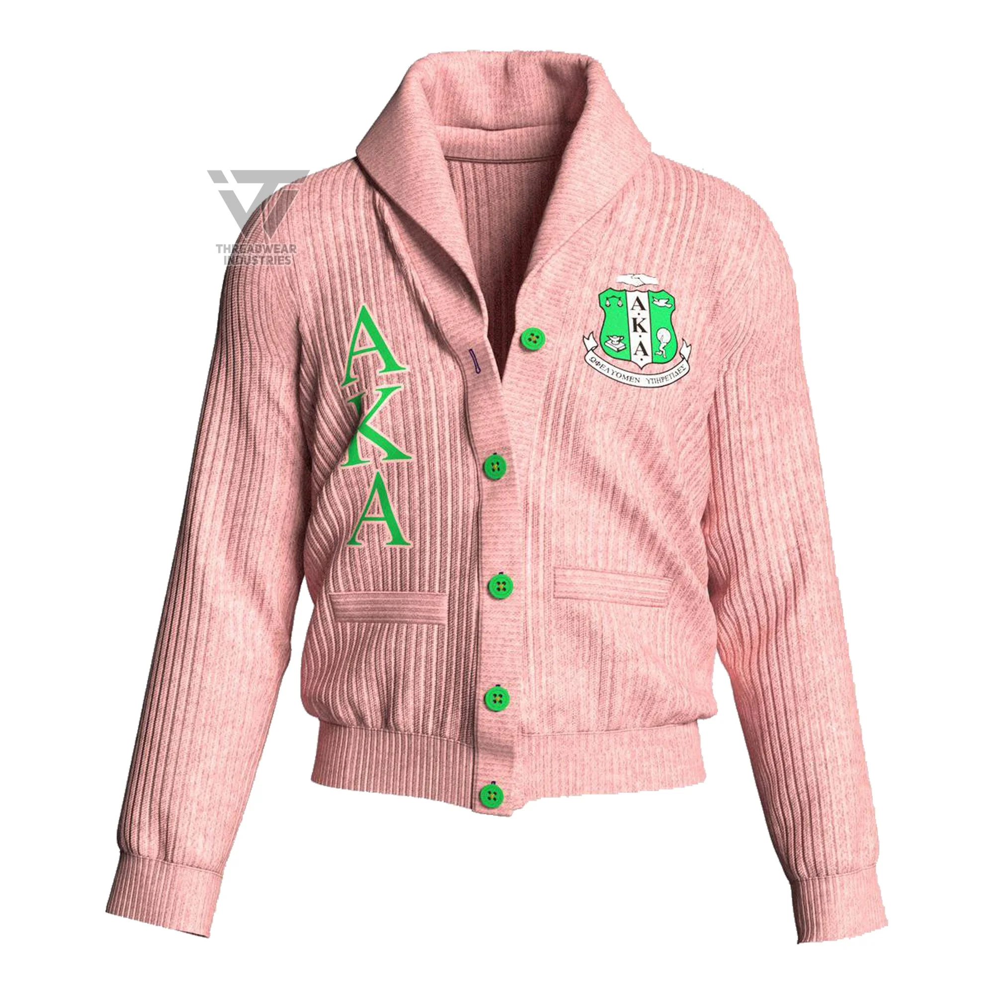 Custom Greek Alpha Kapa Alpha AKA Sorority Inc. Acrylic Embroidered Cardigan Sweater Clothing