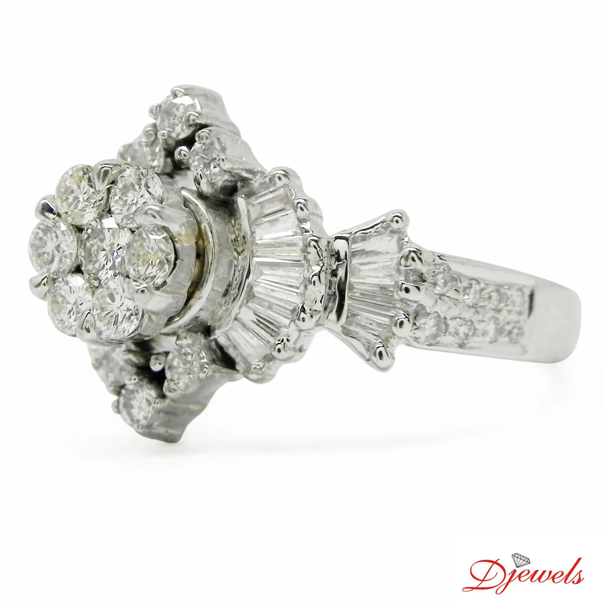 White Gold Marquise Style Pressure Diamond Engagement Ring