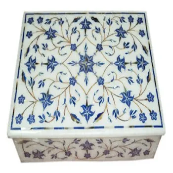 Beautiful White Marble Inlay Decorative Work Jewelry Box  Handmade Designer Alabaster Stone Boxes India 2021 made in India