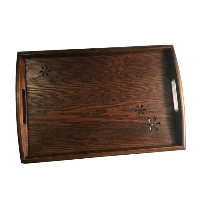 Custom Size Eco-Friendly Acacia Wood Rolling Tray Rectangular Food Tray for Home Use Decorative Serving Tray