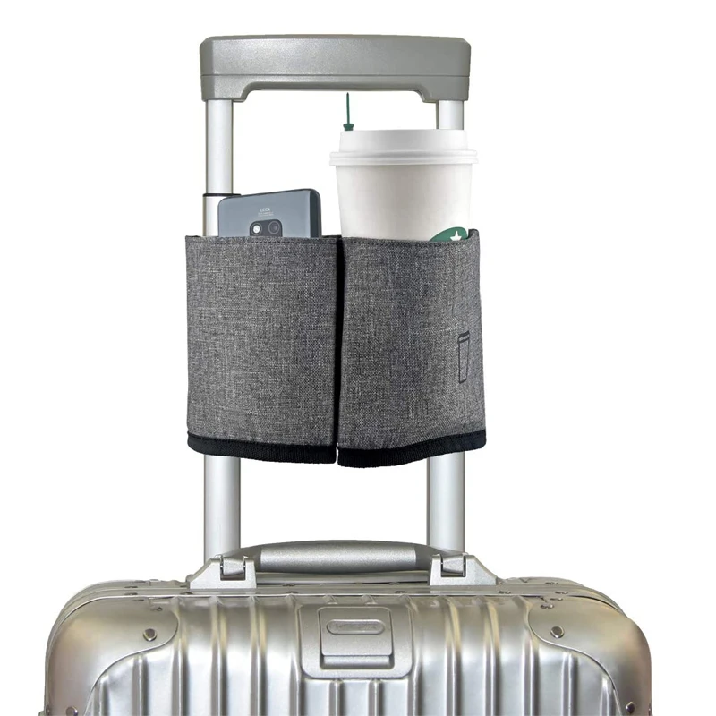 Ederbou Luggage Travel Cup Holder Free Hand Drink Caddy - Hold Two Coffee Mugs - Fits Roll on Suitcase Handles