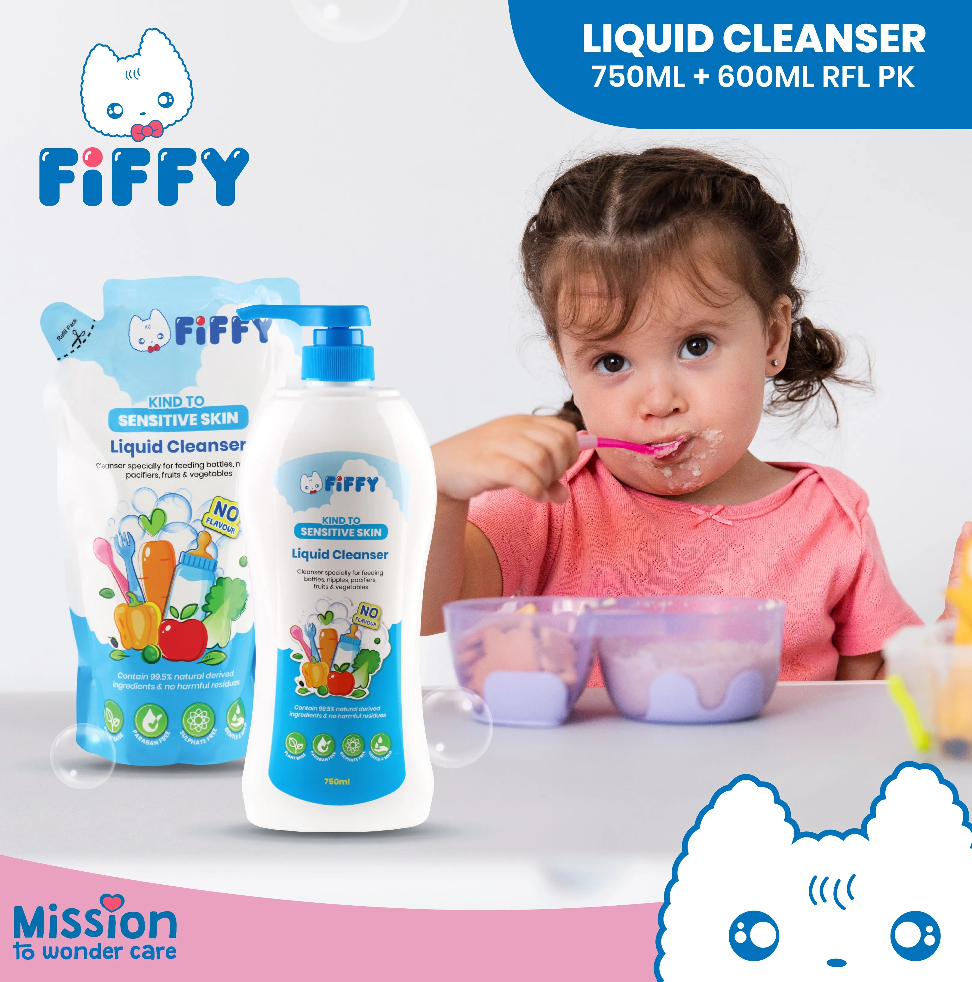 FIFFY Baby Plant Based Bottle wash, Fruit and Vegetable Wash Baby Bottle Washing Liquid Cleanser (NO Flavor)