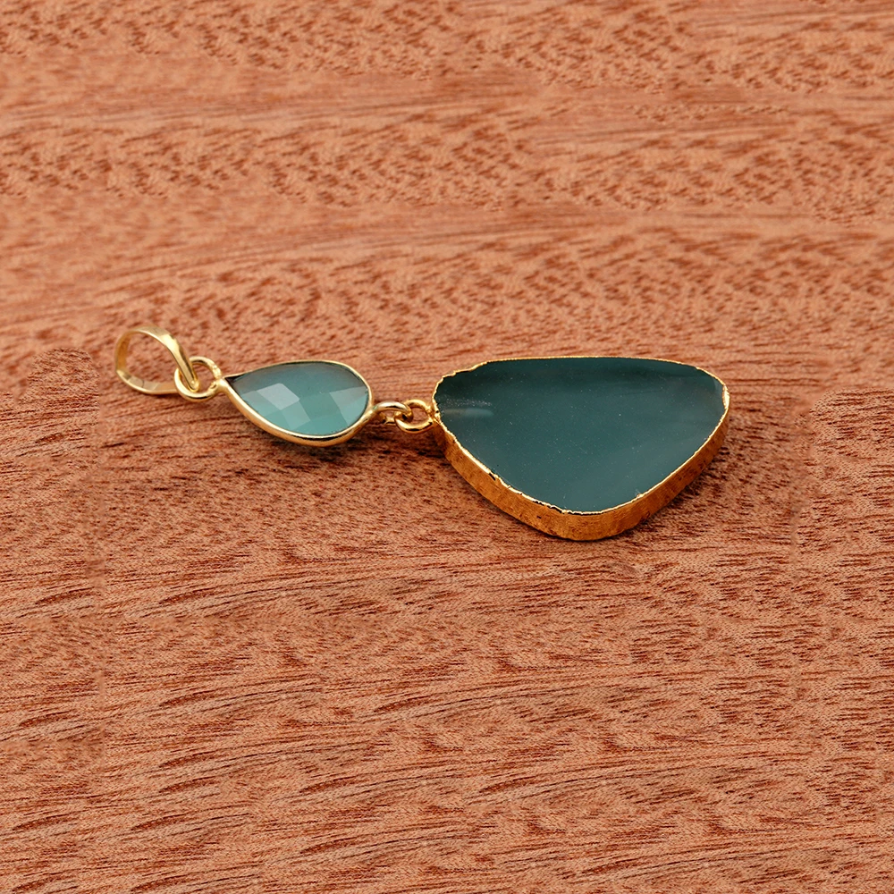 Larimar Gemstone Pendant Gift For Her Bezels Necklace Handmade Brass Band Gold Plated Three Stones Necklace Mode Joyas N-061