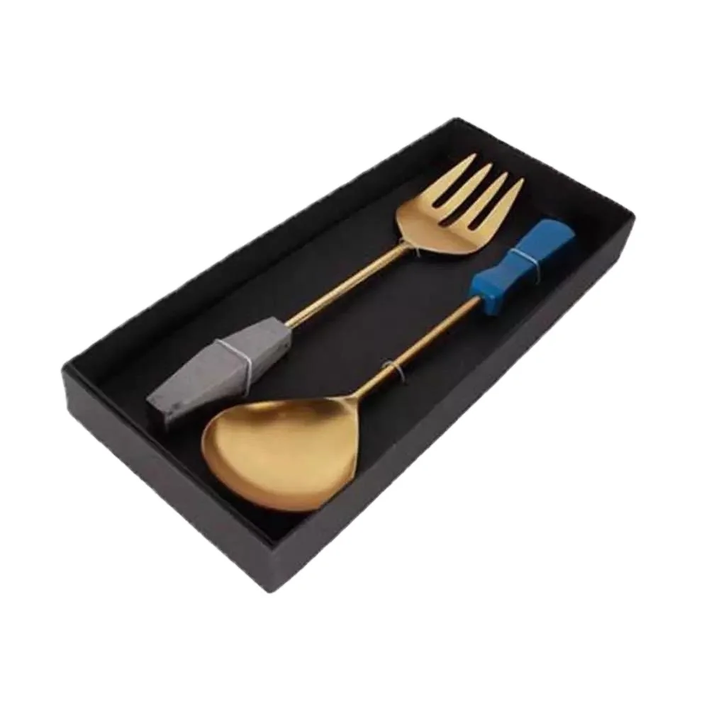 High Quality New Style Stainless Steel And Resin Golden And Multi Color Salad Server Set Tableware Dinnerware Used Salad Server
