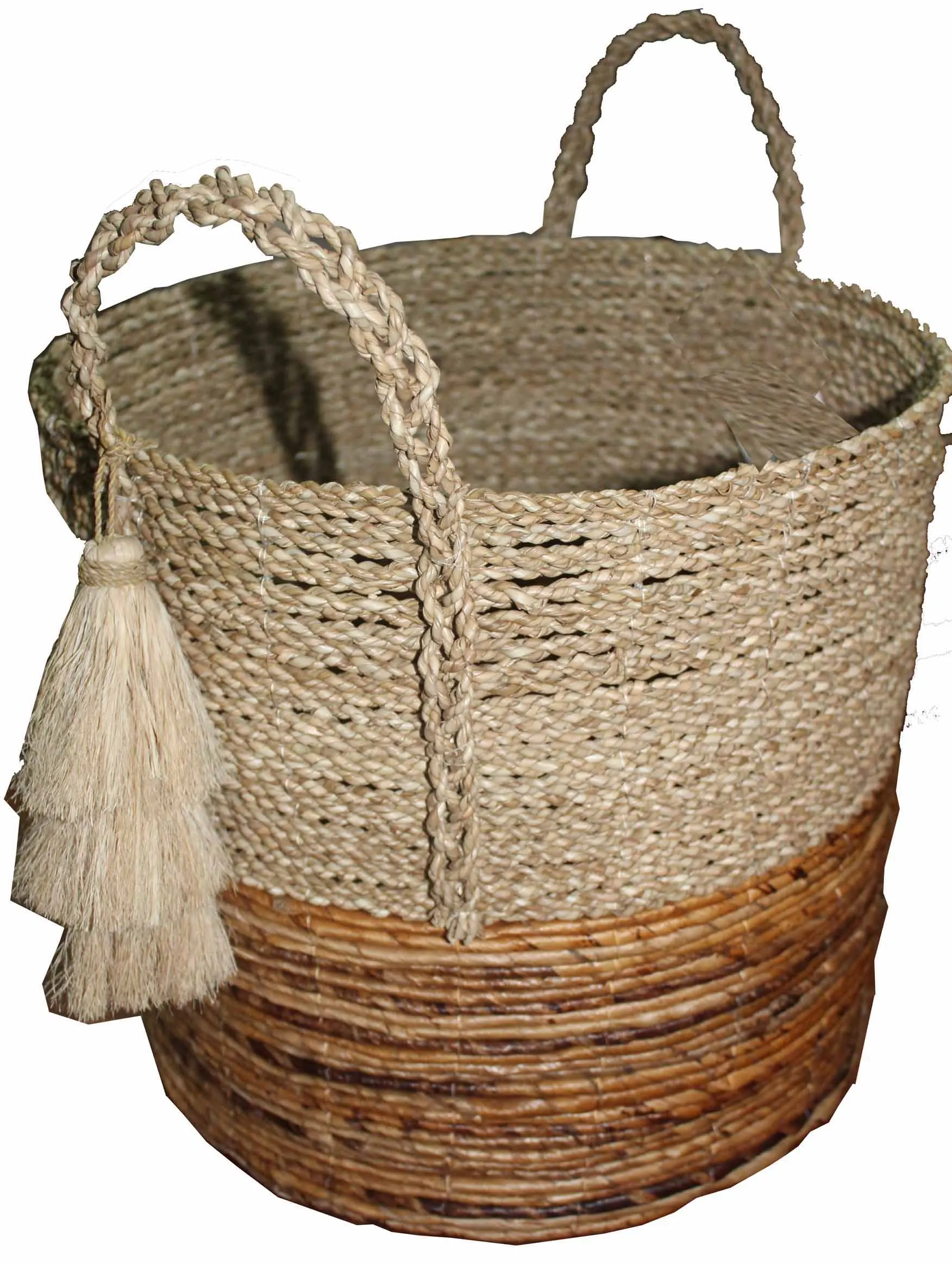  Плетеная круглая корзина из банановых морских водорослей с плетеными ручками